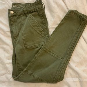 american eagle, green skinny jeans